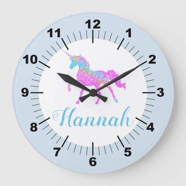 Colorful Unicorn Große Wanduhr (Vorderseite)