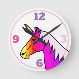 Colorful Unicorn Rainbow Girl Runde Wanduhr