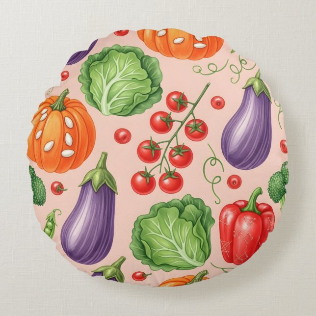 Colorful Vegetable Pattern Illustration Rundes Kissen (Vorderseite)