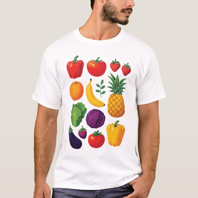 Colorful Vegetables & Fruits Vibrant Healthy Food T-Shirt (Vorderseite)