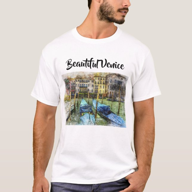 Colorful Venice Gondeln Malerei T-Shirt (Vorderseite)