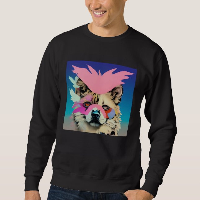 Colorful Vibrant Dog Cat Tiger Lion Wearing Feathe Sweatshirt (Vorderseite)