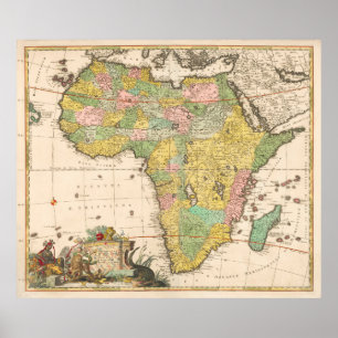 Colorful Vintage Map Of Africa, 1690 Poster