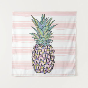 Colorful vintage pineapple illustration. wandteppich