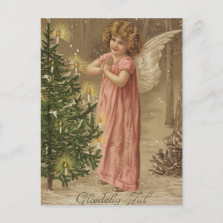 Colorful vintage pink Christmas angel card Feiertagspostkarte