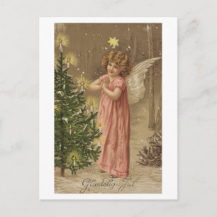 Colorful vintage pink Christmas angel card Feiertagspostkarte