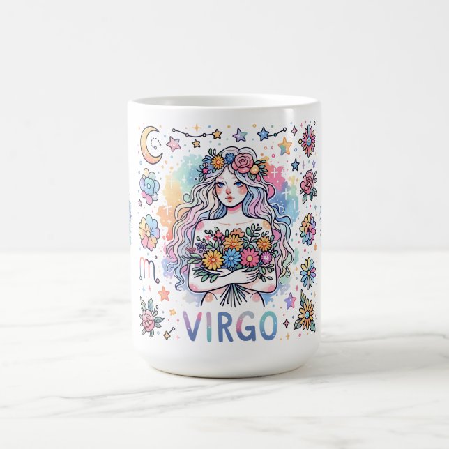 Colorful Virgo Zodiac Astrology Floral Kaffeetasse (Mittel)
