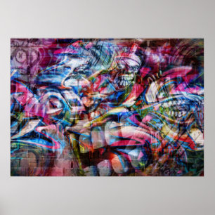 Colorful Wall Graffiti Illustration Poster