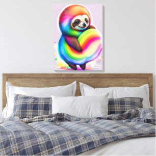 Colorful Watercolor Baby Sloth Leinwanddruck