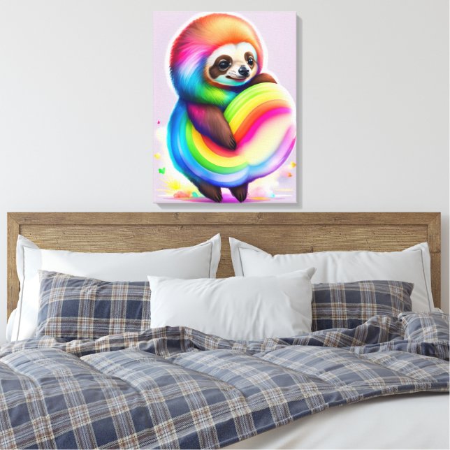 Colorful Watercolor Baby Sloth Leinwanddruck (Insitu (Schlafzimmer))