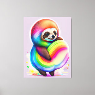 Colorful Watercolor Baby Sloth Leinwanddruck