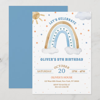 Colorful Watercolor Boho Rainbow Boy Birthday Einladung