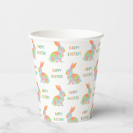 Colorful Watercolor Bunnies And Happy Easter Text Pappbecher