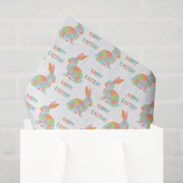 Colorful Watercolor Bunnies And Happy Easter Text Seidenpapier