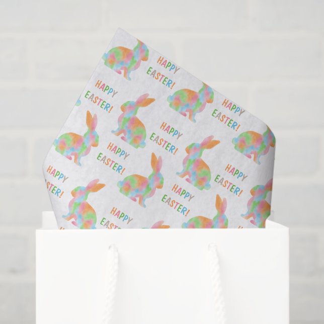 Colorful Watercolor Bunnies And Happy Easter Text Seidenpapier (Geschenktüte)