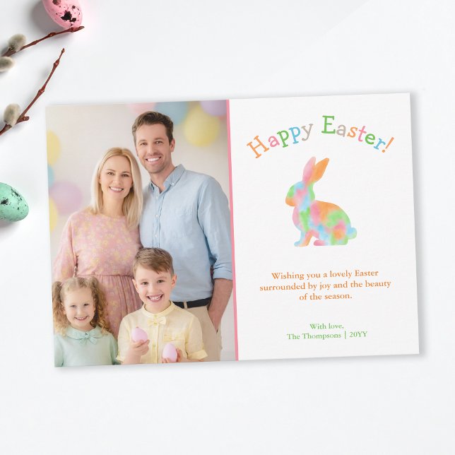 Colorful Watercolor Bunny Family Easter Photo Karte (Von Creator hochgeladen)