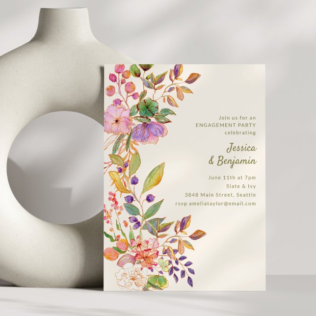 Colorful Watercolor Floral Engagement Party Einladung (Von Creator hochgeladen)