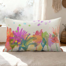 Colorful Watercolor Flowers on Off-white Lendenkissen