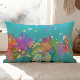 Colorful Watercolor Flowers on Turquoise Lendenkissen