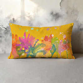 Colorful Watercolor Flowers on Yellow Lendenkissen