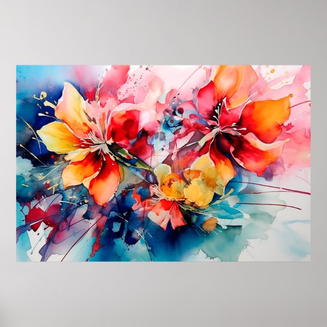 Colorful Watercolor Flowers Vibrant Art Poster (Vorne)