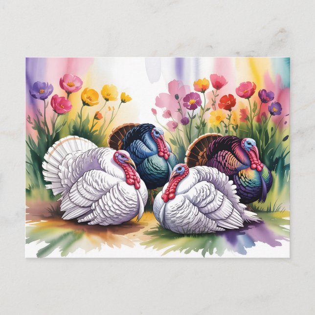 Colorful Watercolor Illustration of Turkeys  Postkarte (Vorderseite)