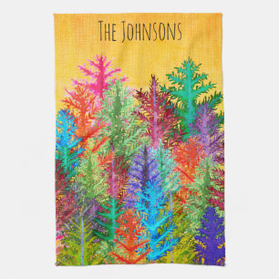 Colorful Watercolor Pine Trees Kitchen Towel Geschirrtuch