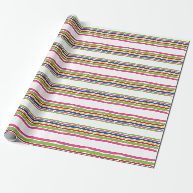 Colorful Watercolor Strokes, Christmas Stripes Geschenkpapier (Ungerollt)