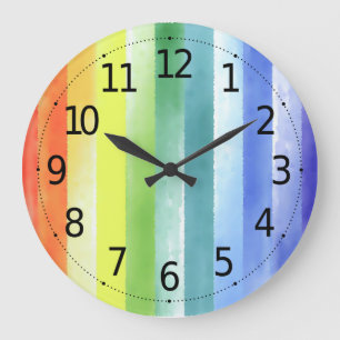 Colorful Watercolor Vertical Rainbow Pattern   Große Wanduhr