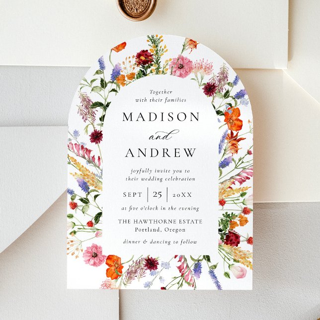 Colorful Watercolor Wildflower Arch Wedding Einladung (Von Creator hochgeladen)