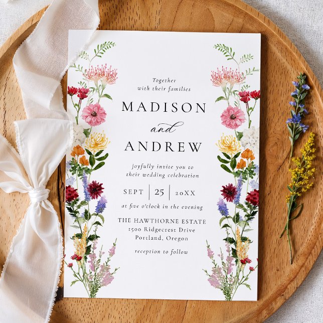 Colorful Watercolor Wildflower Wedding Einladung (Von Creator hochgeladen)