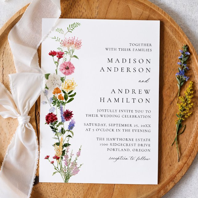 Colorful Watercolor Wildflower Wedding Einladung (Von Creator hochgeladen)