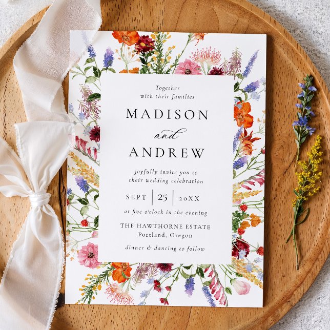 Colorful Watercolor Wildflower Wedding Einladung (Von Creator hochgeladen)