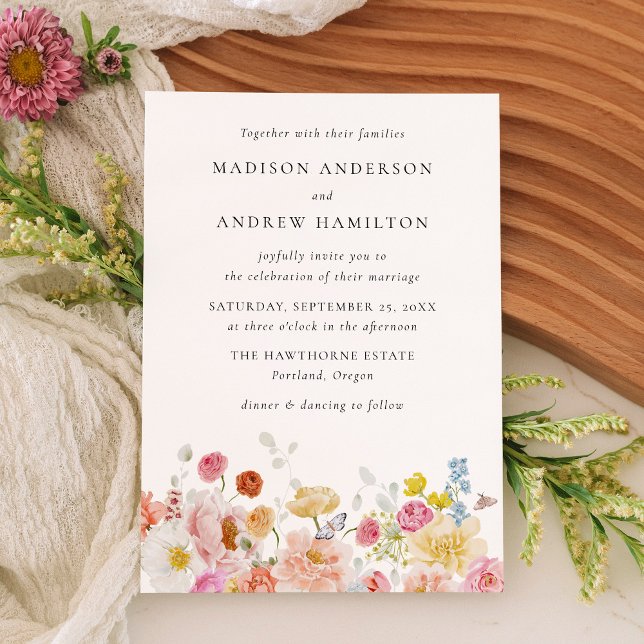 Colorful Watercolor Wildflower Wedding Invitation Einladung (Von Creator hochgeladen)