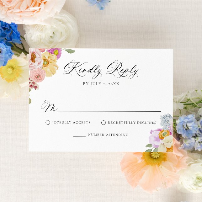 Colorful Watercolor Wildflower Wedding RSVP Karte (Von Creator hochgeladen)