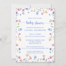 Colorful Watercolor Wildflowers Blue Baby Shower Einladung
