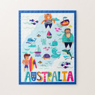 Colorful Whimsical Australia Travel Poster Puzzle