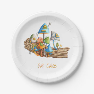 Colorful Whimsical Mushroom Village essen Cake Pappteller