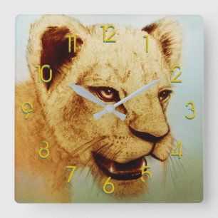 Colorful Wild Animal - Löwe, Square Clock Quadratische Wanduhr
