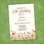 Colorful Wildflower Bee's 50th Birthday Party Einladung<br><div class="desc">Celebrate a milestone with this colorful Wildflower themed 50th birthday invitation, set on a soft yellow background that feels warm and joyful. A charming border of cute wildflowers in soft orange and yellow blooms along the bottom of the card, accented with buzzing bees and a delicate butterfly. The word “50th...</div>