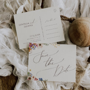 Colorful Wildflower   Beige Garden Save The Date Einladungspostkarte