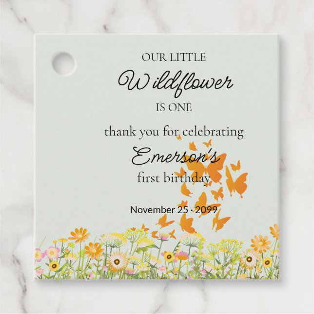 Colorful Wildflower Butterfly 1st Birthday Geschenkanhänger (Vorderseite)