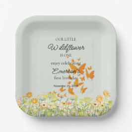 Colorful Wildflower Butterfly 1st Birthday Pappteller