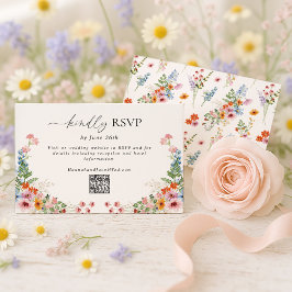 Colorful Wildflower QR Code Wedding RSVP Karte