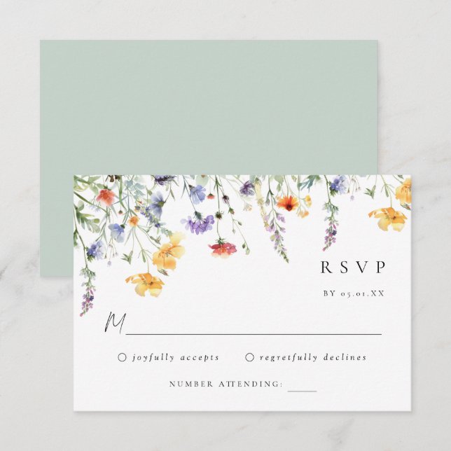 Colorful Wildflower Wedding RSVP Card Karte (Vorne/Hinten)