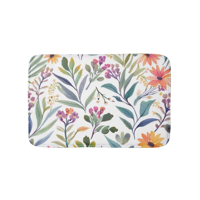 Colorful Wildflowers | Beautiful Floral Watercolor Badematte (Vorderseite)