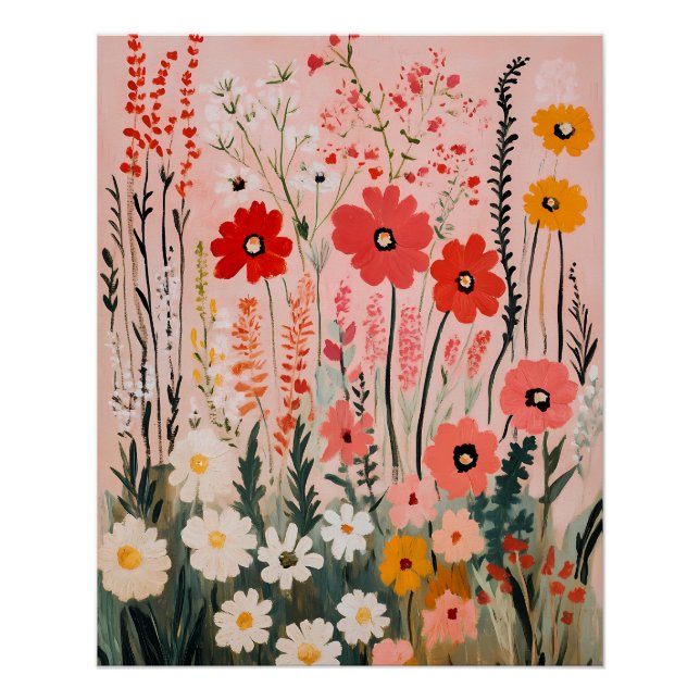 Colorful wildflowers field painting poster (Vorderseite)