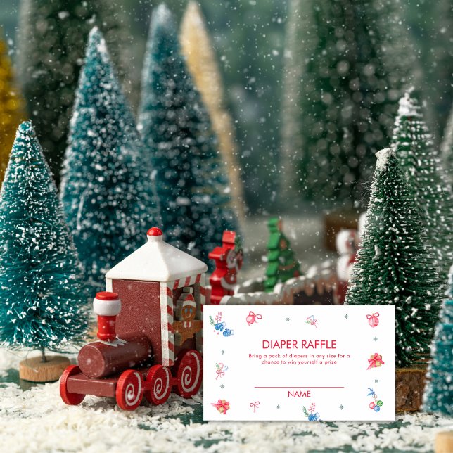 Colorful Winter Diaper Raffle Baby Shower  Begleitkarte (Colorful Winter Diaper Raffle Baby Shower Enclosure Card)