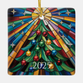 Colorful Winter Wonderland Stained Glass Design Keramikornament