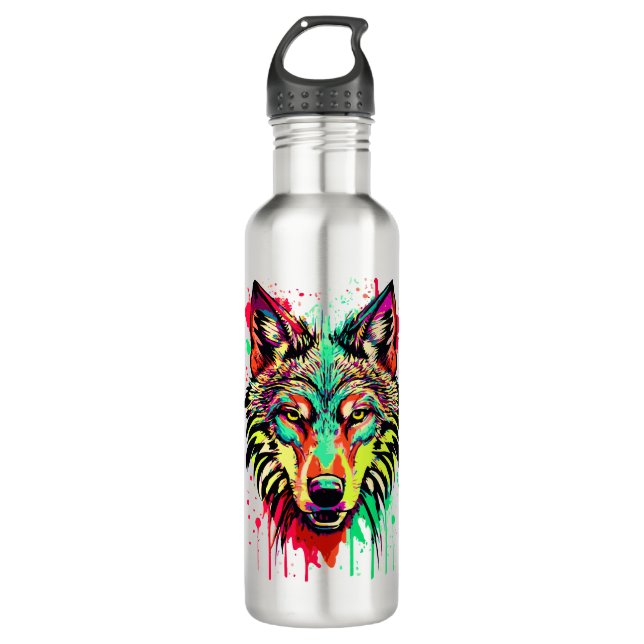 Colorful Wolf Head - Wolf Edelstahlflasche (Vorderseite)